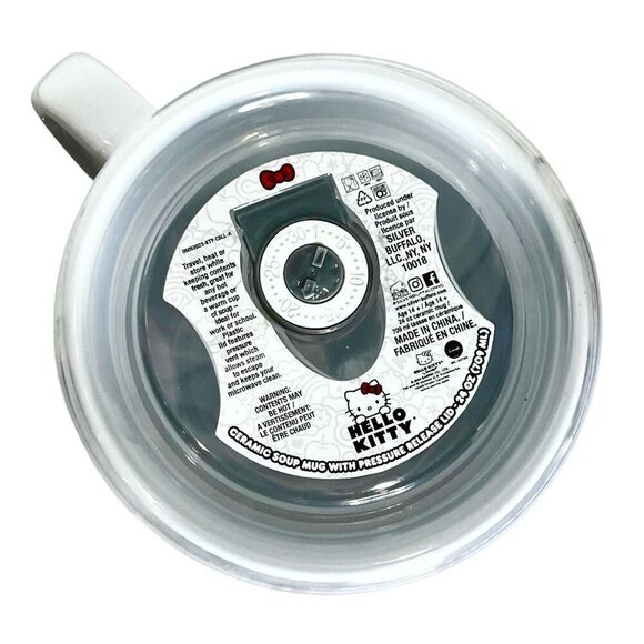 Sanrio Hello Kitty Red Ceramic Soup Mug with‎ Vented Lid 24 oz Cereal Bowl  NEW - Picture 2 of 6